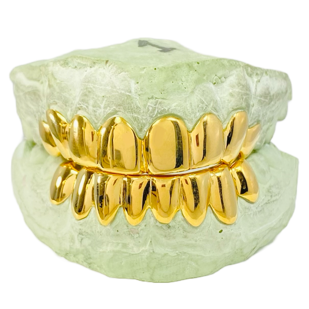 Solid Gold Grillz (White, Yellow, Rose Gold Options)